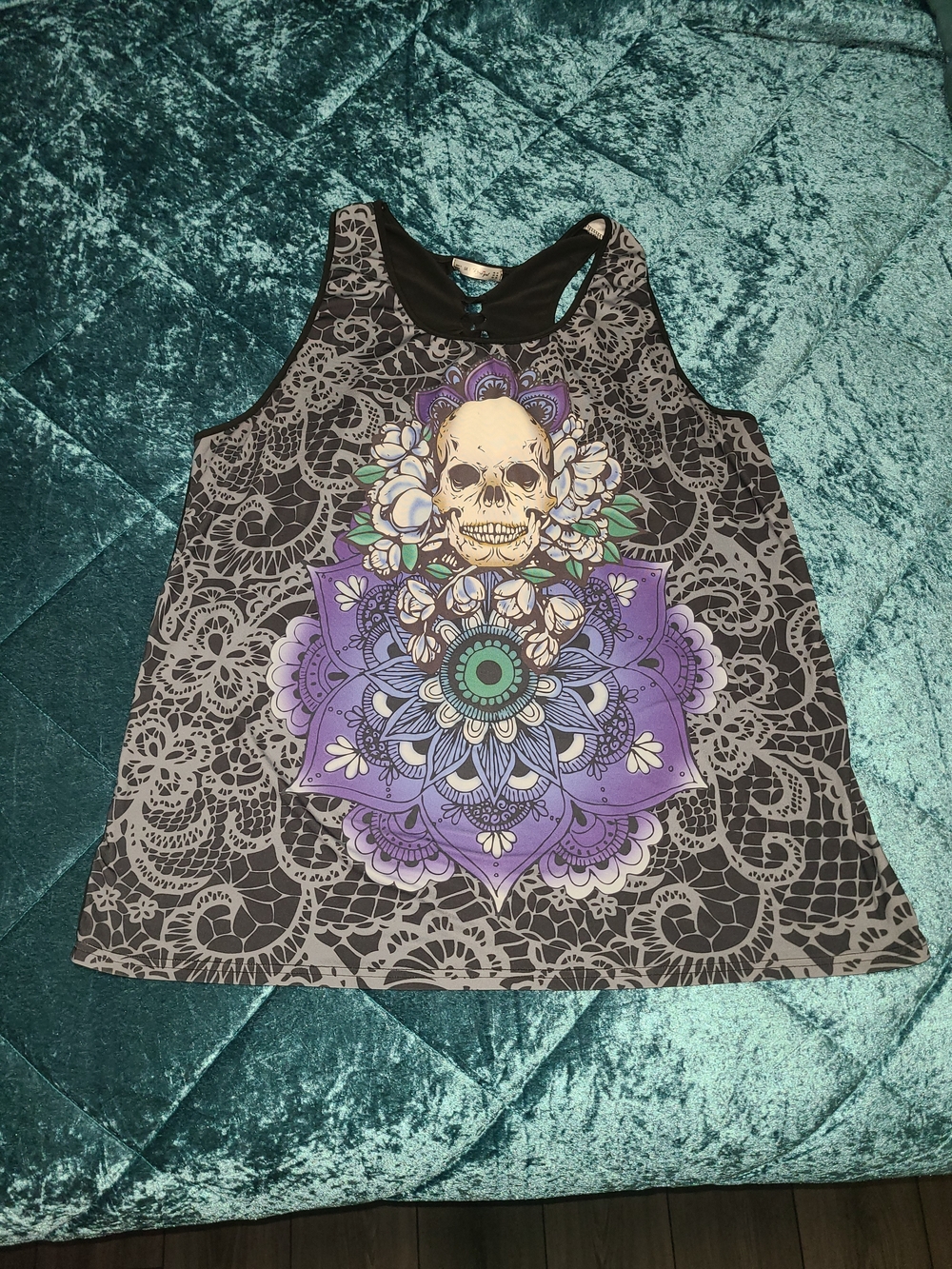 Rosegal Black & Purple Skull Mandala Girls Tank Top